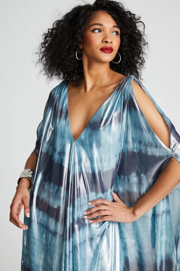 Gowns Women Halston Umi Gown In Iridescent Chiffon Blue Shibori