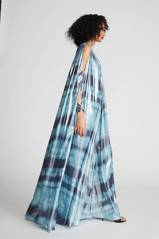 Gowns Women Halston Umi Gown In Iridescent Chiffon Blue Shibori