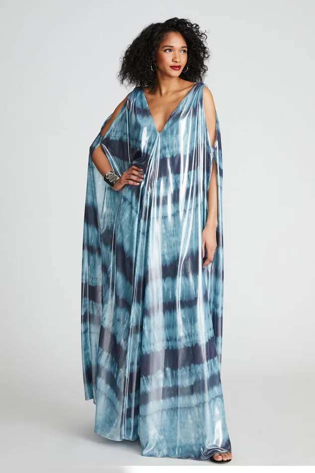 Gowns Women Halston Umi Gown In Iridescent Chiffon Blue Shibori