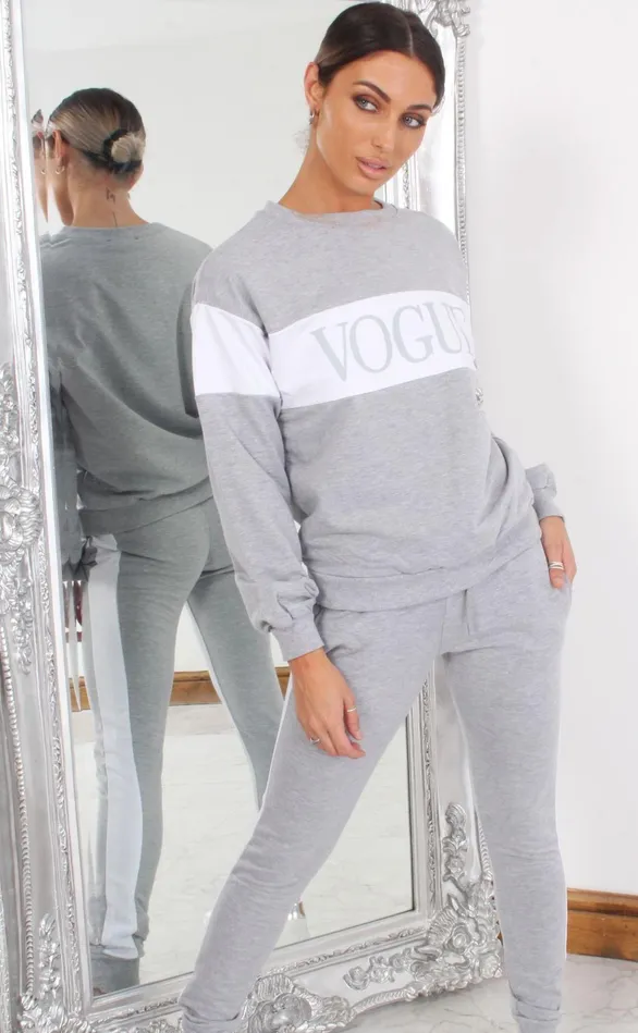 Grey Contrast Stripe Vogue Tracksuit Women Missfiga LoungewearTracksuits
