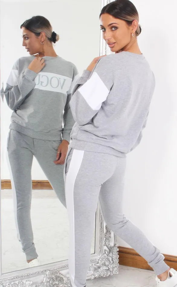Grey Contrast Stripe Vogue Tracksuit Women Missfiga LoungewearTracksuits