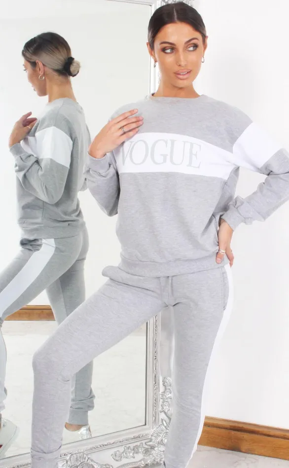 Grey Contrast Stripe Vogue Tracksuit Women Missfiga LoungewearTracksuits