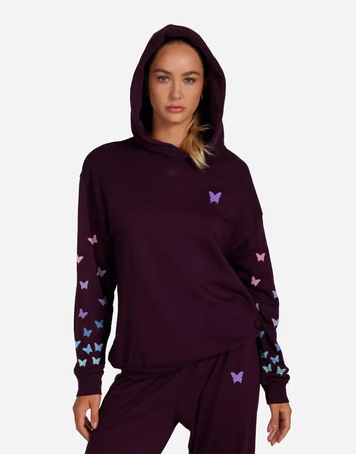 Harmony Ombre Butterfly Happyface Burgundy Women039s Lauren Moshi Hoodies