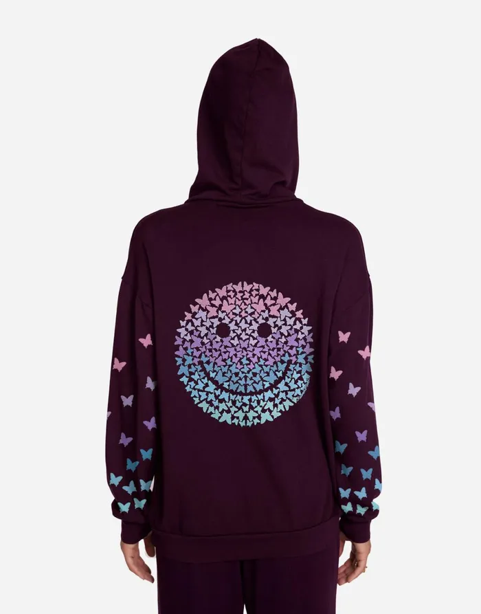 Harmony Ombre Butterfly Happyface Burgundy Women039s Lauren Moshi Hoodies