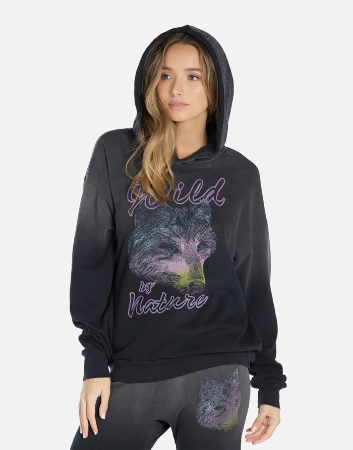 Harmony Wild Wolf Jet Black Ombre Women039s Lauren Moshi Hoodies