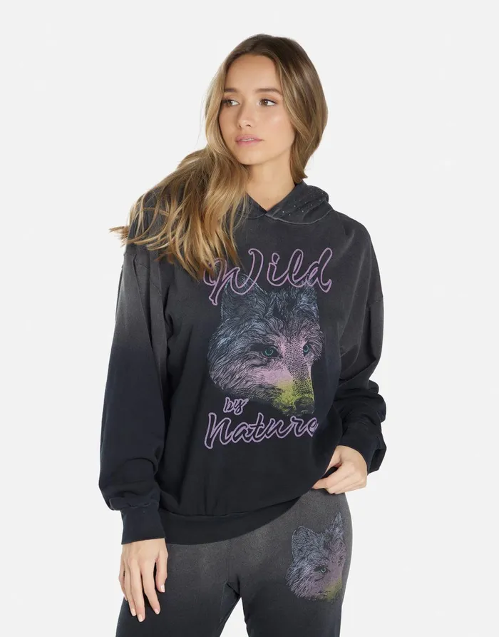 Harmony Wild Wolf Jet Black Ombre Women039s Lauren Moshi Hoodies
