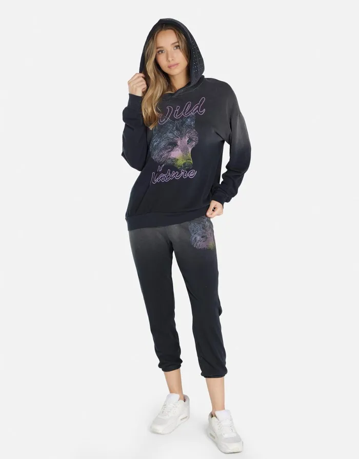 Harmony Wild Wolf Jet Black Ombre Women039s Lauren Moshi Hoodies