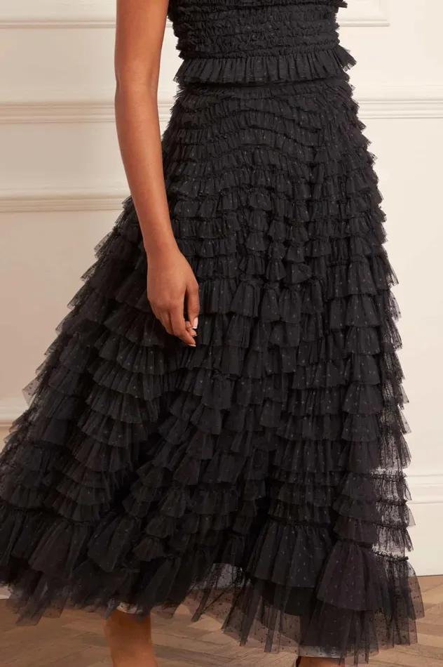 Hattie Ruffle Ankle Skirt Black Women Needle and Thread Skirts