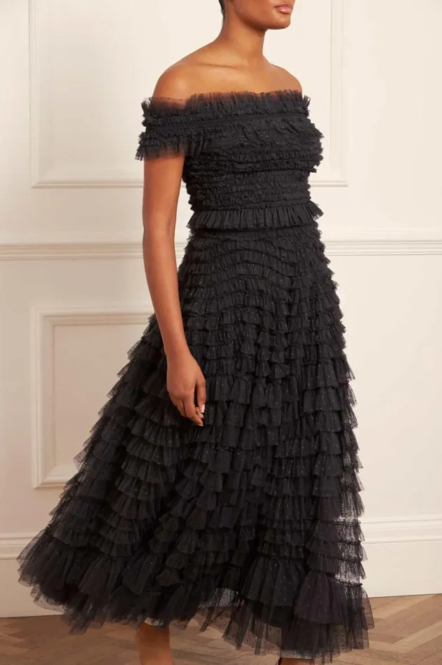 Hattie Ruffle Ankle Skirt Black Women Needle and Thread Skirts