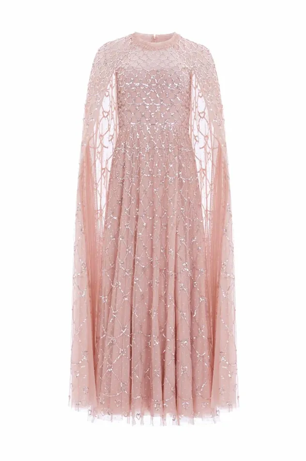 Heart Lattice Ankle Gown Pink Women Needle and Thread Dresses