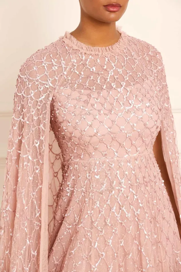 Heart Lattice Ankle Gown Pink Women Needle and Thread Dresses