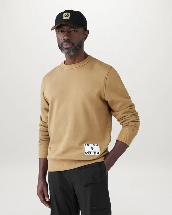 Hoodies and Sweatshirts Men Belstaff Centenary Applique Label Sweatshirt British Khaki Black