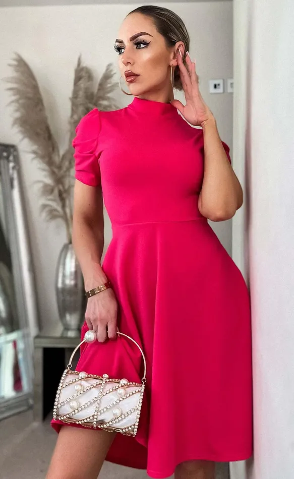 Hot Pink Marissa Dipped Hem Skater Dress Women Missfiga Skater Dresses