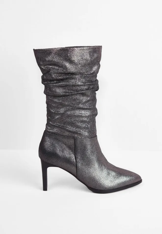Hush Boots Women Fen Metallic Leather Boots Pewter