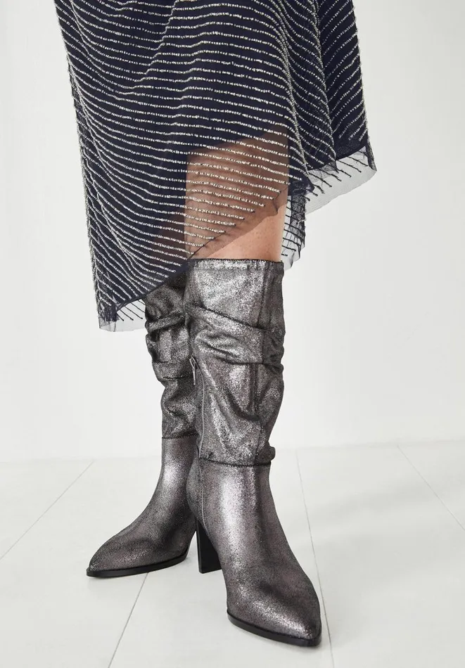 Hush Boots Women Fen Metallic Leather Boots Pewter Hush Boots Women Fen Metallic Leather Boots Pewter