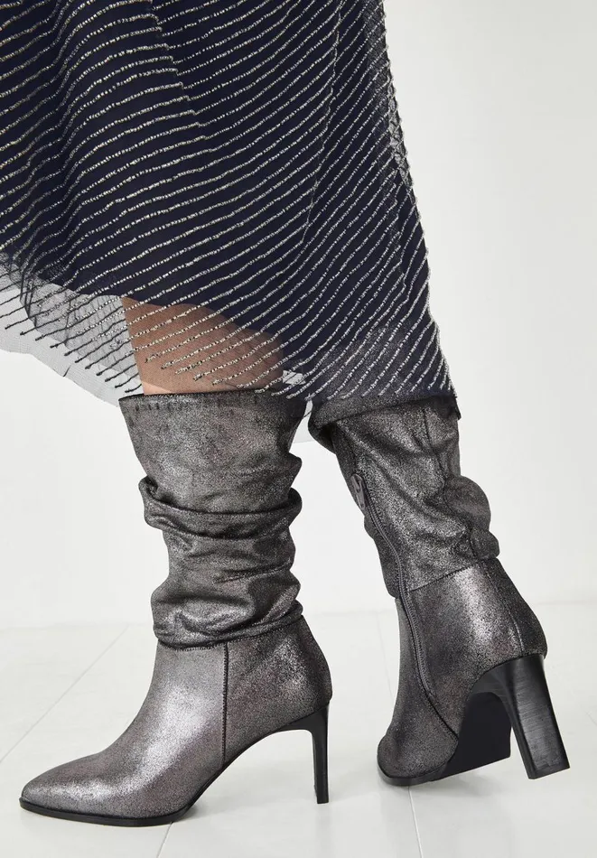 Hush Boots Women Fen Metallic Leather Boots Pewter Hush Boots Women Fen Metallic Leather Boots Pewter