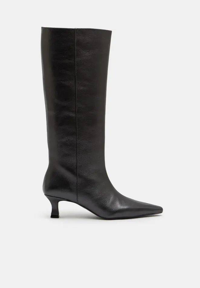 Hush Boots Women Katlynn Leather Kitten Heel Knee Boots Pewter