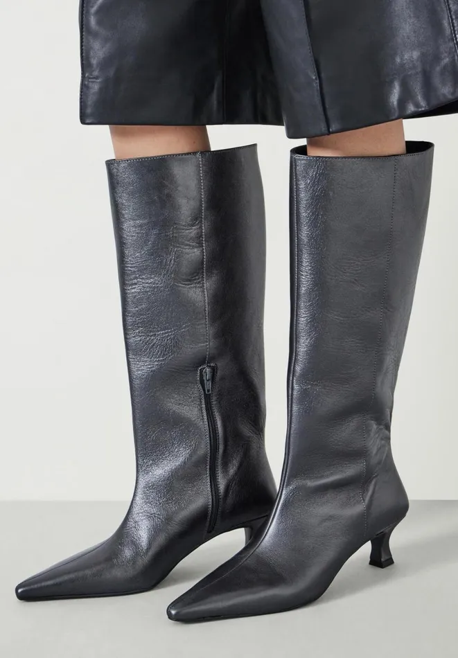 Hush Boots Women Katlynn Leather Kitten Heel Knee Boots Pewter Hush Boots Women Katlynn Leather Kitten Heel Knee Boots Pewter