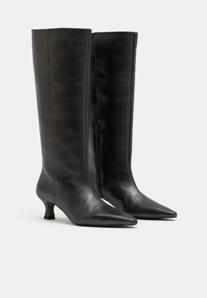 Hush Boots Women Katlynn Leather Kitten Heel Knee Boots Pewter Hush Boots Women Katlynn Leather Kitten Heel Knee Boots Pewter
