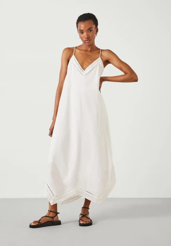 Hush Dresses Women Celia Embroidery Maxi Dress With Linen Pearl White