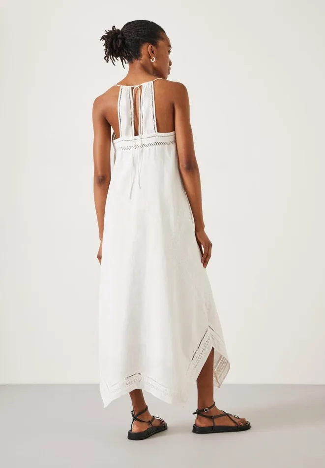 Hush Dresses Women Celia Embroidery Maxi Dress With Linen Pearl White