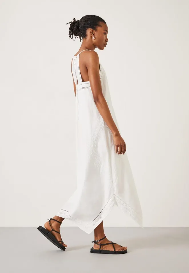 Hush Dresses Women Celia Embroidery Maxi Dress With Linen Pearl White
