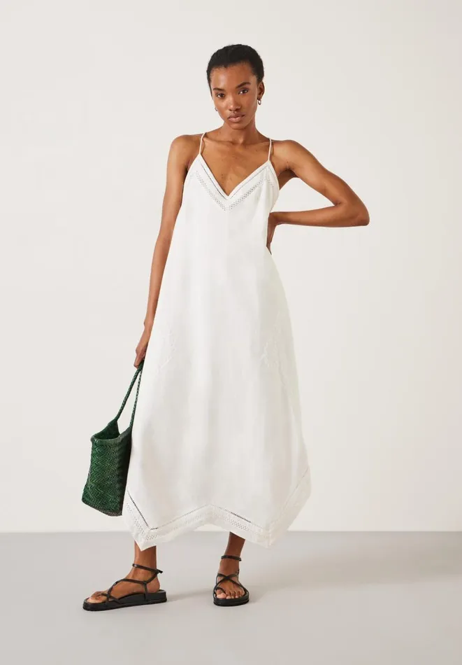 Hush Dresses Women Celia Embroidery Maxi Dress With Linen Pearl White