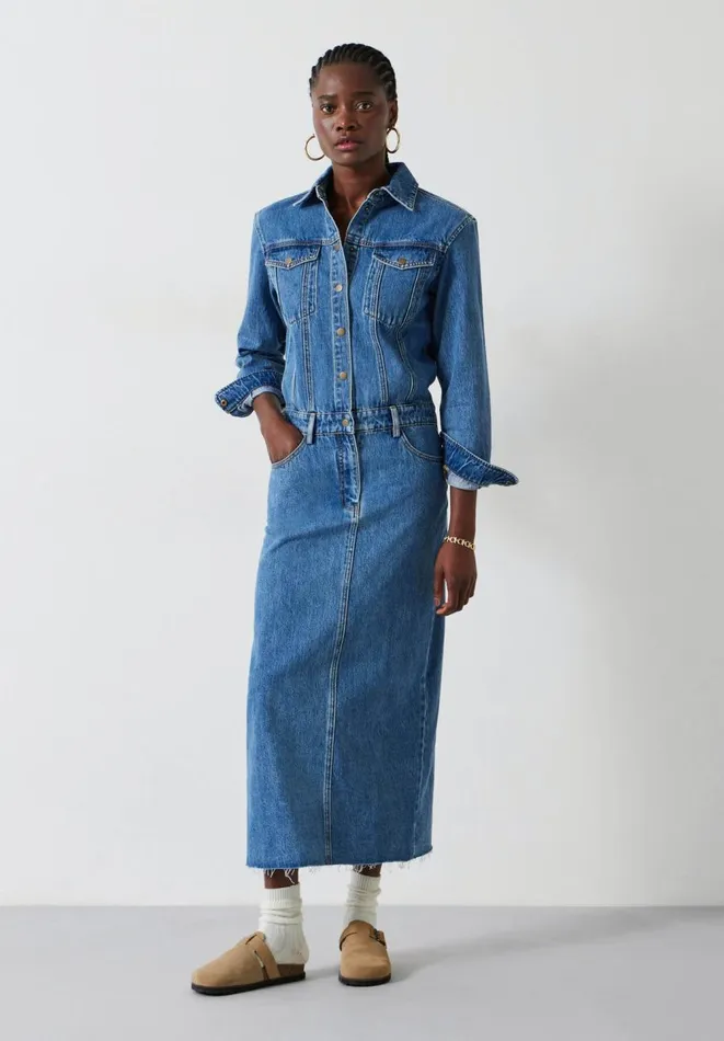 Hush Dresses Women Tate Denim Maxi Shirt Dress Mid Authentic Wash