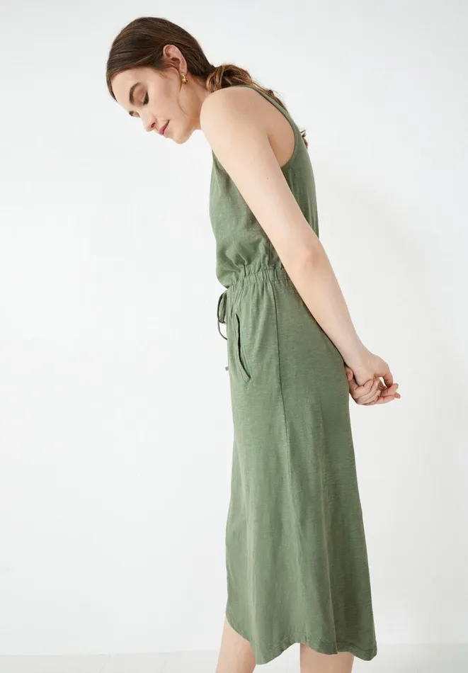 Hush Dresses Women VNeck Cotton Jersey Midi Dress Khaki Hush Dresses Women VNeck Cotton Jersey Midi Dress Khaki