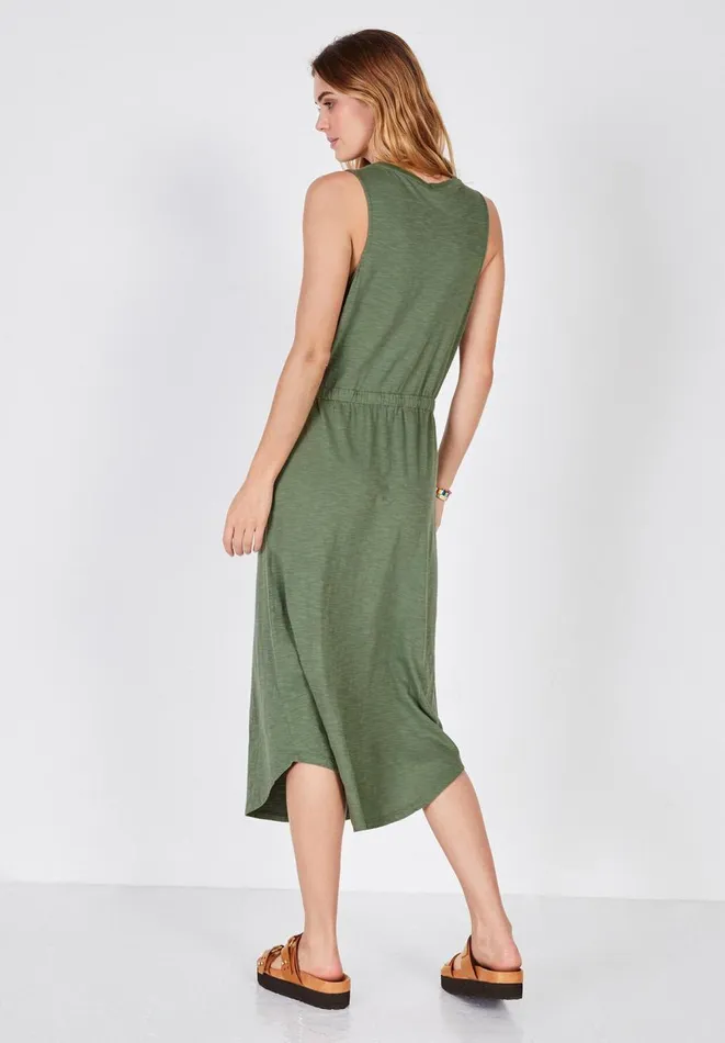 Hush Dresses Women VNeck Cotton Jersey Midi Dress Khaki Hush Dresses Women VNeck Cotton Jersey Midi Dress Khaki