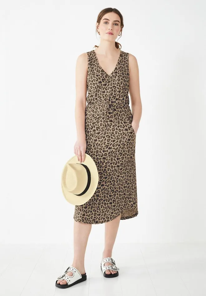 Hush Dresses Women VNeck Cotton Jersey Midi Dress Leopard