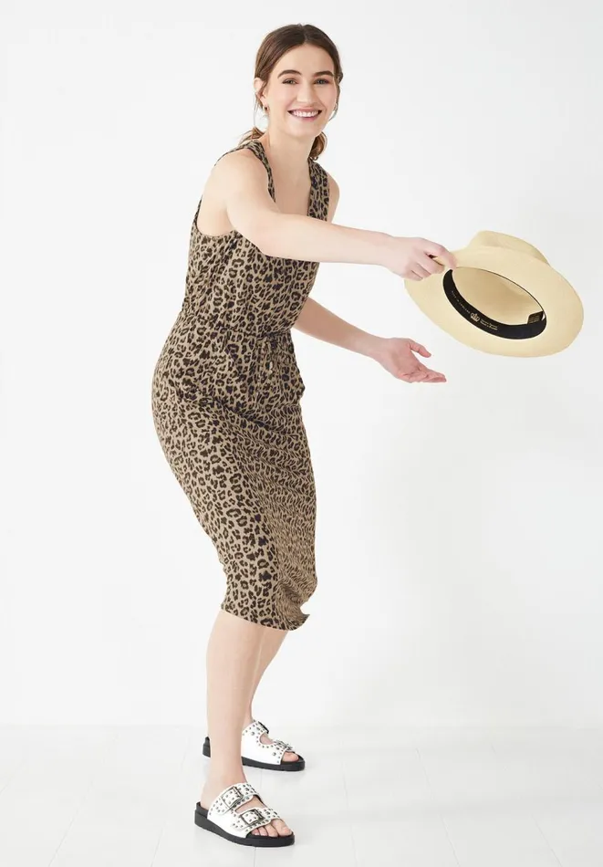 Hush Dresses Women VNeck Cotton Jersey Midi Dress Leopard Hush Dresses Women VNeck Cotton Jersey Midi Dress Leopard