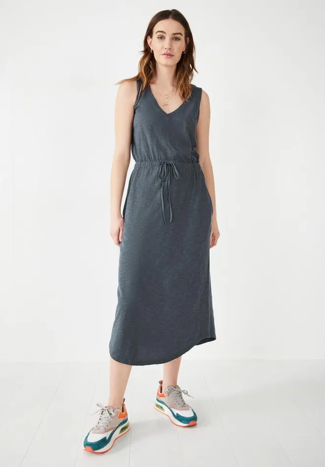 Hush Dresses Women VNeck Midi Jersey Dress Washed Black