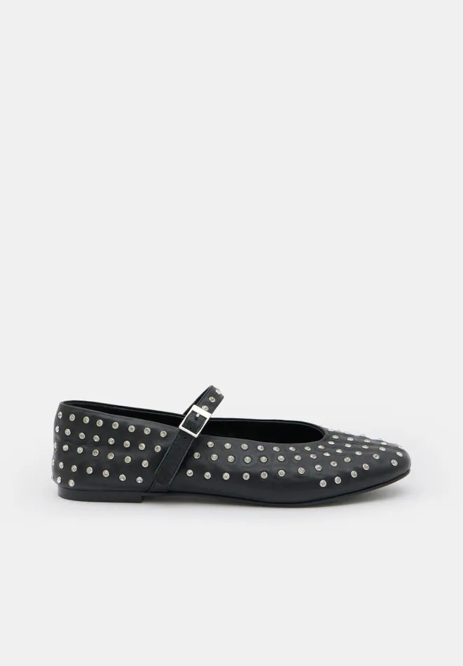 Hush Flats Women Diamante Studded Leather Mary Jane Flats Black Hush Flats Women Diamante Studded Leather Mary Jane Flats Black