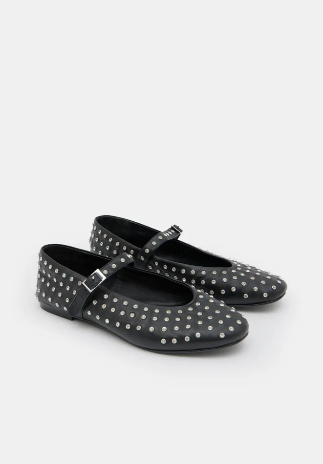 Hush Flats Women Diamante Studded Leather Mary Jane Flats Black Hush Flats Women Diamante Studded Leather Mary Jane Flats Black
