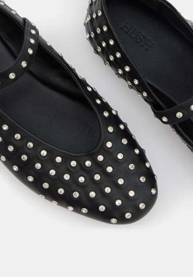 Hush Flats Women Diamante Studded Leather Mary Jane Flats Black Hush Flats Women Diamante Studded Leather Mary Jane Flats Black