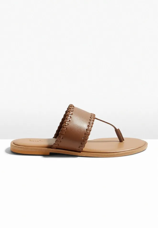 Hush Flats Women Wilma Leather Whipstitch Sandals Tan