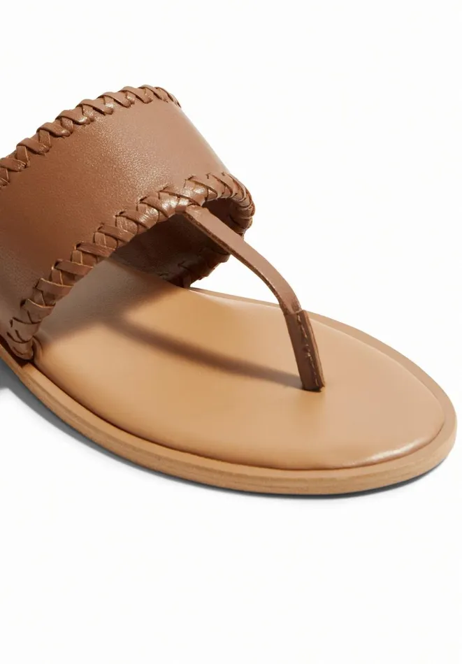 Hush Flats Women Wilma Leather Whipstitch Sandals Tan