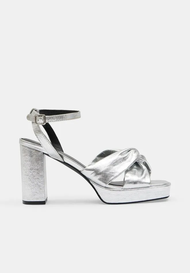 Hush Heels Women Farrah Leather Twist Platform Heels Silver