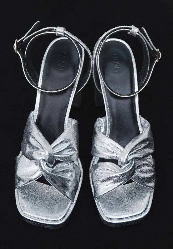 Hush Heels Women Farrah Leather Twist Platform Heels Silver Hush Heels Women Farrah Leather Twist Platform Heels Silver