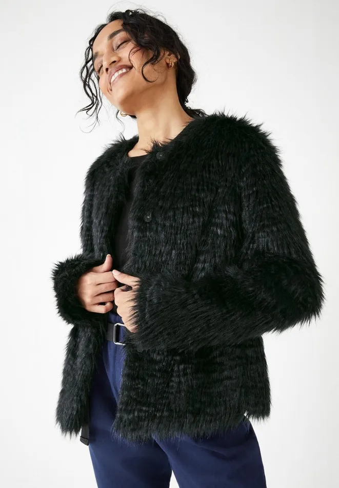 Hush Jackets and Coats Women Dita Short Faux Fur Coat Black