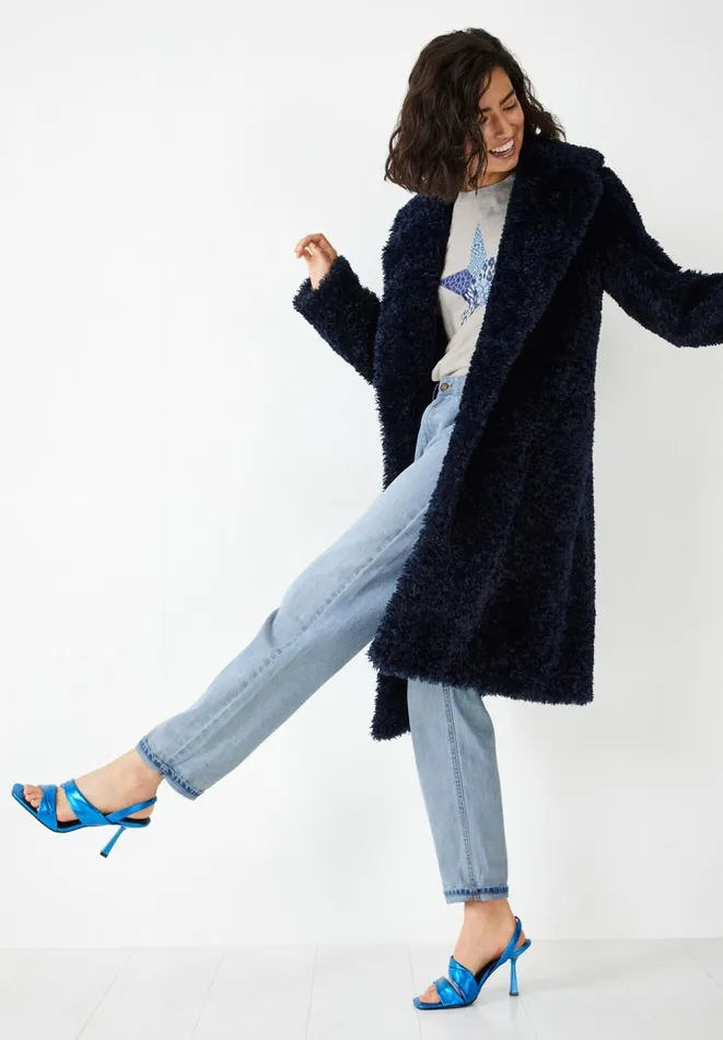 Hush Jackets and Coats Women Leighton Textured Faux Fur Coat Midnight Navy