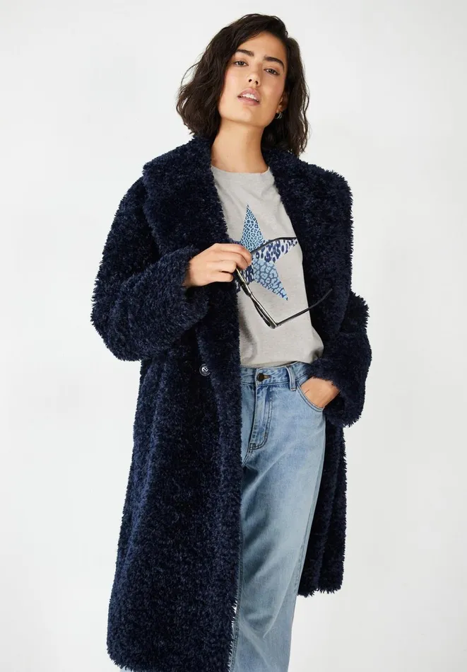 Hush Jackets and Coats Women Leighton Textured Faux Fur Coat Midnight Navy