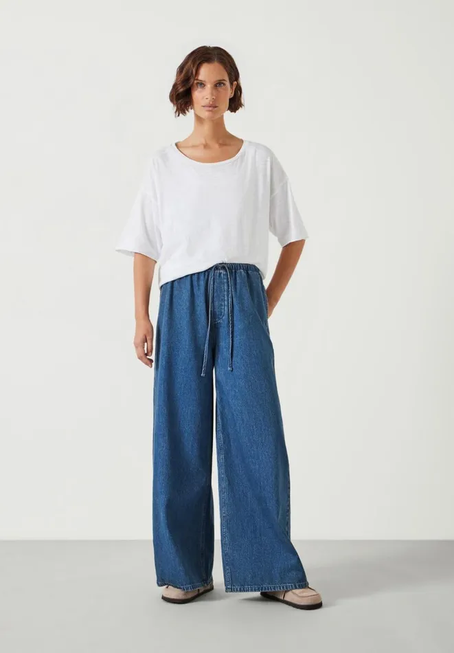 Hush Jeans Women Clio Wide Leg Tie Waist Jeans Mid Authentic Blue