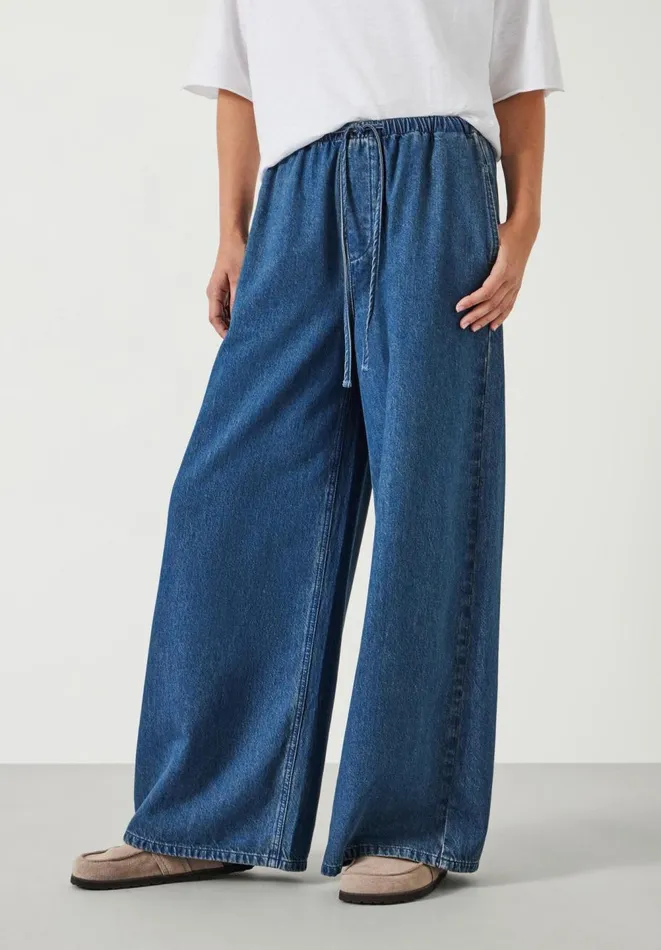 Hush Jeans Women Clio Wide Leg Tie Waist Jeans Mid Authentic Blue Hush Jeans Women Clio Wide Leg Tie Waist Jeans Mid Authentic Blue