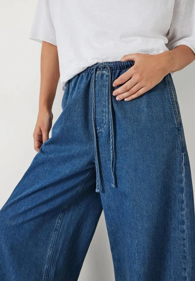 Hush Jeans Women Clio Wide Leg Tie Waist Jeans Mid Authentic Blue Hush Jeans Women Clio Wide Leg Tie Waist Jeans Mid Authentic Blue