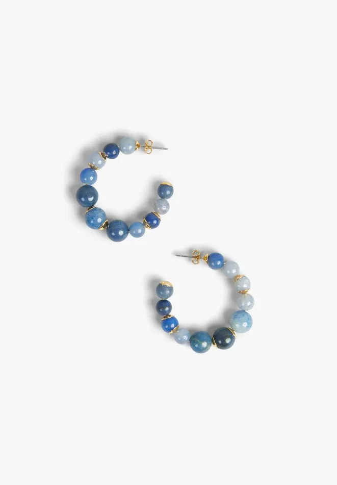 Hush Jewellery Women Adeline Semi Precious Hoop Earrings Goldblue