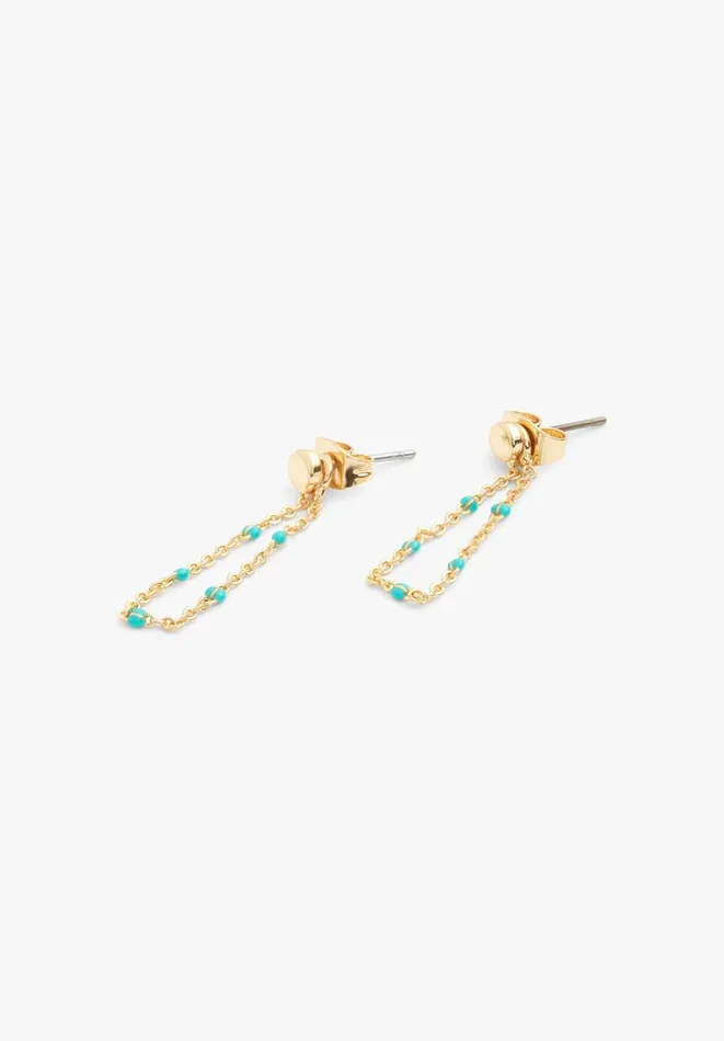 Hush Jewellery Women Coralie Mini Bead Chain Earring Gold Aqua
