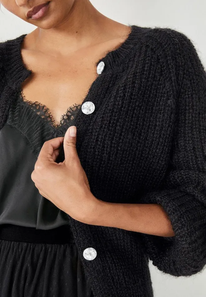 Hush Jumpers and Cardigans Women Blake Gem Button Fluffy Cardigan Black