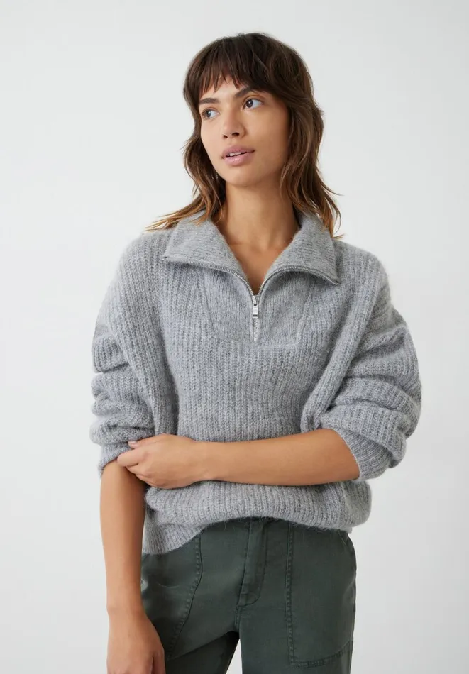Hush Jumpers and Cardigans Women Dalia Half Zip Wool Blend Jumper Mid Grey Marl